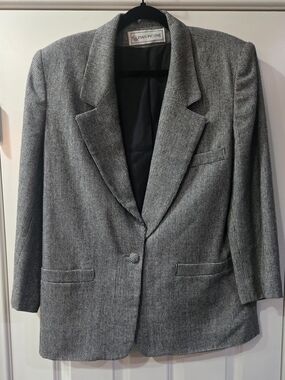Evan Picone Gray Houndstooth Single-Button Blazer